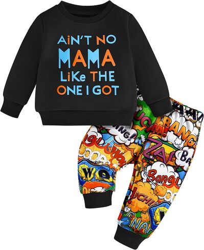 ملابس خريف وشتاء للأطفال الصغار، ملابس خريف وشتاء، سويت شيرت بأكمام طويلة مطبوع عليه حروف، مجموعة سراويل ديناصور مموهة in Kuwait