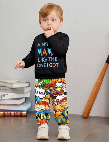 ملابس خريف وشتاء للأطفال الصغار، ملابس خريف وشتاء، سويت شيرت بأكمام طويلة مطبوع عليه حروف، مجموعة سراويل ديناصور مموهة in Kuwait