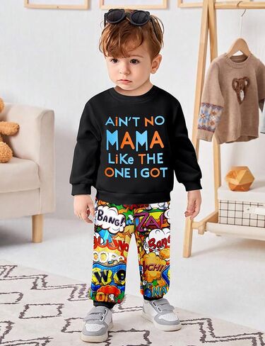 ملابس خريف وشتاء للأطفال الصغار، ملابس خريف وشتاء، سويت شيرت بأكمام طويلة مطبوع عليه حروف، مجموعة سراويل ديناصور مموهة in Kuwait