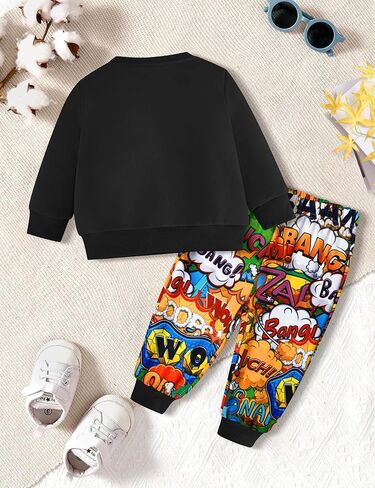 ملابس خريف وشتاء للأطفال الصغار، ملابس خريف وشتاء، سويت شيرت بأكمام طويلة مطبوع عليه حروف، مجموعة سراويل ديناصور مموهة in Kuwait