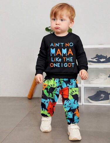 Baby Toddler Boy Clothes Fall Winter Outfits Letter Print Long Sleeve Sweatshirt Camouflage Dinosaur Pants Set in Saudi Arabia