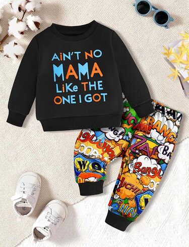 ملابس خريف وشتاء للأطفال الصغار، ملابس خريف وشتاء، سويت شيرت بأكمام طويلة مطبوع عليه حروف، مجموعة سراويل ديناصور مموهة in Kuwait