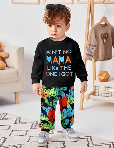 Baby Toddler Boy Clothes Fall Winter Outfits Letter Print Long Sleeve Sweatshirt Camouflage Dinosaur Pants Set in Saudi Arabia