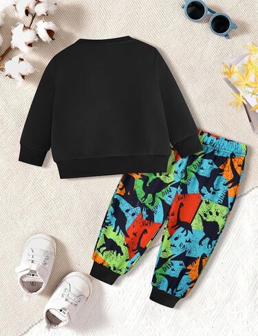 Baby Toddler Boy Clothes Fall Winter Outfits Letter Print Long Sleeve Sweatshirt Camouflage Dinosaur Pants Set in Saudi Arabia