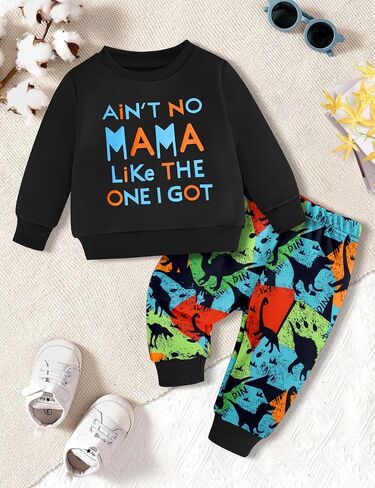 Baby Toddler Boy Clothes Fall Winter Outfits Letter Print Long Sleeve Sweatshirt Camouflage Dinosaur Pants Set in Saudi Arabia