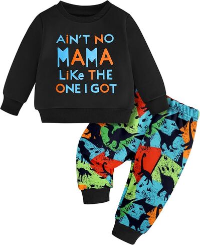 Baby Toddler Boy Clothes Fall Winter Outfits Letter Print Long Sleeve Sweatshirt Camouflage Dinosaur Pants Set in Saudi Arabia