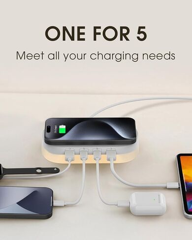 5 in 1 Wireless Charging Station Multi USB C Charger 4-Port Fast USB Charger Block for iPhone 15 Pro Max/14/13/12/11 Plus iPad Pro Samsung Tablet Galaxy S23 Pixel 7 Multiple Devices Desktop Accessory in Saudi Arabia