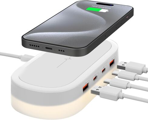 محطة شحن لاسلكية 5 في 1 شاحن USB C متعدد 4 منافذ شاحن USB سريع لهاتف iPhone 15 Pro Max/14/13/12/11 Plus iPad Pro Samsung Tablet Galaxy S23 Pixel 7 ملحقات سطح المكتب للأجهزة المتعددة in Saudi Arabia
