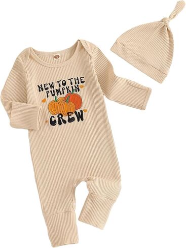 FIOMVA Little Dude Outfits Newborn Baby Boy Fall Winter Romper Jumpsuit Long Sleeve Onesie Rib Knit Onepiece Hat Set in Saudi Arabia
