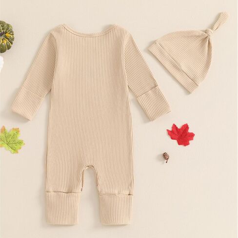 FIOMVA Little Dude Outfits Newborn Baby Boy Fall Winter Romper Jumpsuit Long Sleeve Onesie Rib Knit Onepiece Hat Set in Saudi Arabia