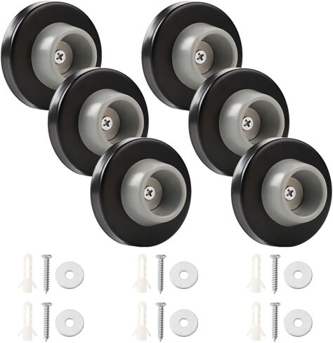 6pcs Concave Wall Door Bumper Stop Gray Rubber Wall Mount Door stoppers Silver Stainless Round Door Knb Stop Protector Prevent Door Handle Damage Shield Walls, Easy to Install in Kuwait