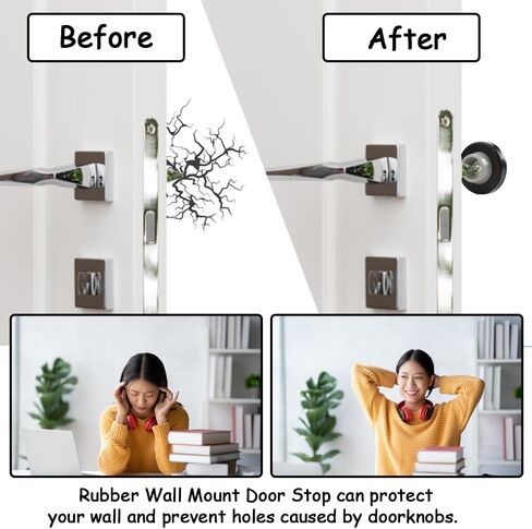 6pcs Concave Wall Door Bumper Stop Gray Rubber Wall Mount Door stoppers Silver Stainless Round Door Knb Stop Protector Prevent Door Handle Damage Shield Walls, Easy to Install in Kuwait