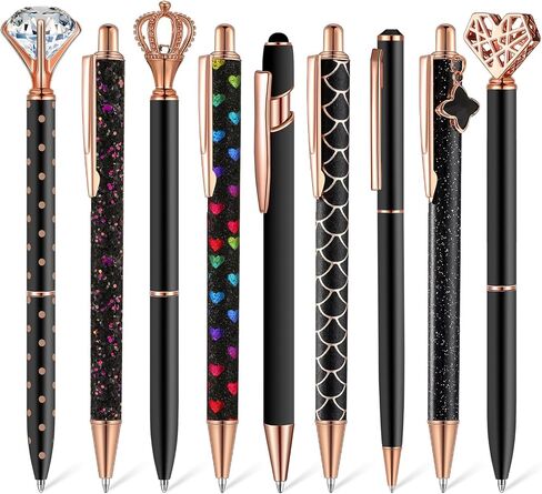 9 Pcs Ballpoint Pens Set Metal Crystal Diamond Pen Glitter Pen for Journaling Black Ink Pretty Cute Pens Fancy Pens Gifts for Women Girls Christmas Birthday School Office Desk(Purple) in Saudi Arabia