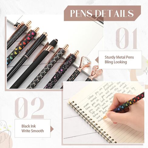 9 Pcs Ballpoint Pens Set Metal Crystal Diamond Pen Glitter Pen for Journaling Black Ink Pretty Cute Pens Fancy Pens Gifts for Women Girls Christmas Birthday School Office Desk(Purple) in Saudi Arabia