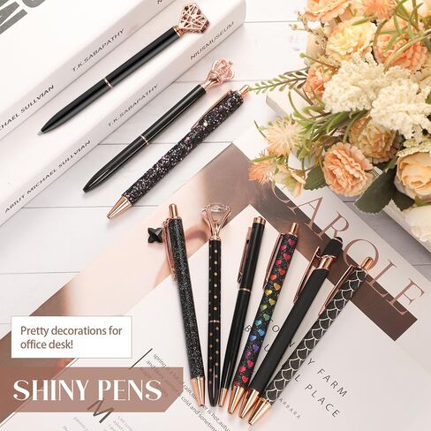 9 Pcs Ballpoint Pens Set Metal Crystal Diamond Pen Glitter Pen for Journaling Black Ink Pretty Cute Pens Fancy Pens Gifts for Women Girls Christmas Birthday School Office Desk(Purple) in Saudi Arabia