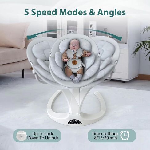 Baby Swings for Infants, Obee Odee Baby Swing, Infant Swing with 5 Speeds, 12 Lullabies, Portable Baby Swing, 360° Rotating Seat, Adapter & Battery Operated, Indoor & Outdoor Use (Gray) in Saudi Arabia