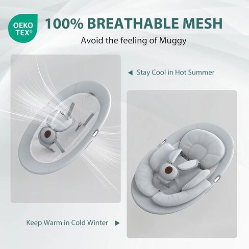 Baby Swings for Infants, Obee Odee Baby Swing, Infant Swing with 5 Speeds, 12 Lullabies, Portable Baby Swing, 360° Rotating Seat, Adapter & Battery Operated, Indoor & Outdoor Use (Gray) in Saudi Arabia