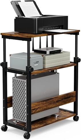 HMFOR Adjustable 3-Tier Computer Tower Stand with Rolling Wheels, Oak in Saudi Arabia