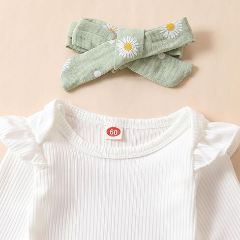 Karwuiio ​Newborn Baby Girl Clothes Ruffled Long Sleeve Romper Print Pants Headband Set 3pcs Fall Winter Outfits in Kuwait