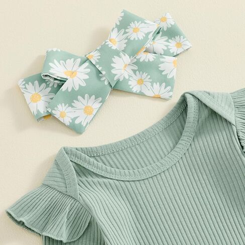 Karwuiio ​Newborn Baby Girl Clothes Ruffled Long Sleeve Romper Print Pants Headband Set 3pcs Fall Winter Outfits in Kuwait