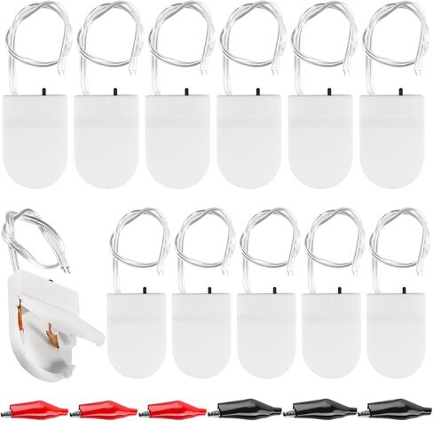 12Pcs CR2032 1 X 3V Battery Holder Battery Storage Boxes Cover White Button Battery Holder Coin Cell Battery Holder with Switch,Wires,On ON-Off Switch and Alligator Clips for Electronic DIY in Saudi Arabia