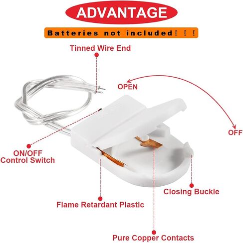 12Pcs CR2032 1 X 3V Battery Holder Battery Storage Boxes Cover White Button Battery Holder Coin Cell Battery Holder with Switch,Wires,On ON-Off Switch and Alligator Clips for Electronic DIY in Saudi Arabia