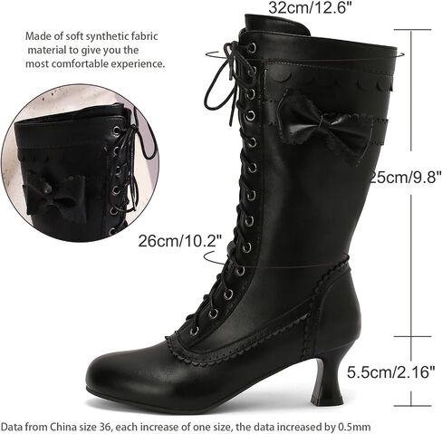 LUXMAX Women Gothic Victorian Boots Low Kitten Heel Mid Calf Boots Lace Up Cute Bow Boots for Ladies Witch Shoes in Saudi Arabia