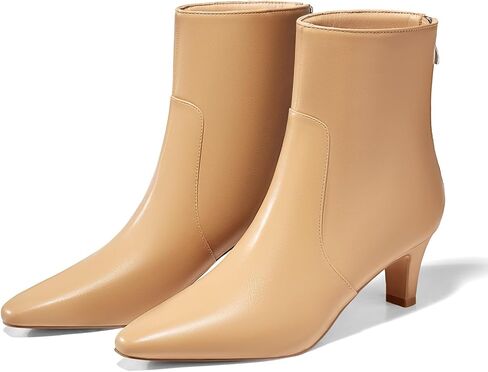 Coutgo Womens Low Kitten Heel Short Boots Fall Square Pointed Toe Ankle Boots Leather Dress Booties With Zipper in Kuwait