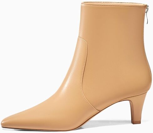 Coutgo Womens Low Kitten Heel Short Boots Fall Square Pointed Toe Ankle Boots Leather Dress Booties With Zipper in Kuwait