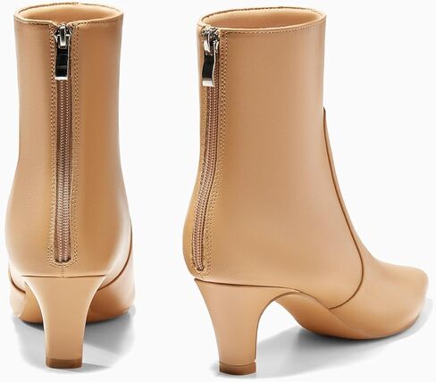 Coutgo Womens Low Kitten Heel Short Boots Fall Square Pointed Toe Ankle Boots Leather Dress Booties With Zipper in Kuwait