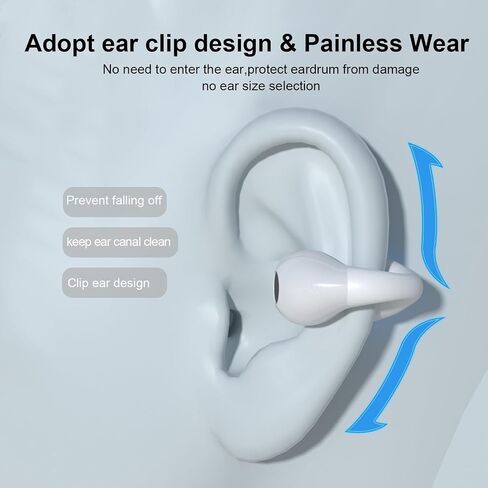 Open Ear Bone Conduction Earbuds Wireless Clip On Headphones with Digital Display Charging Case with Ear Hook Built-in Mic IPX7 Waterproof Bluetooth 5.3 Sport Earphones for Running Fitness White in Saudi Arabia