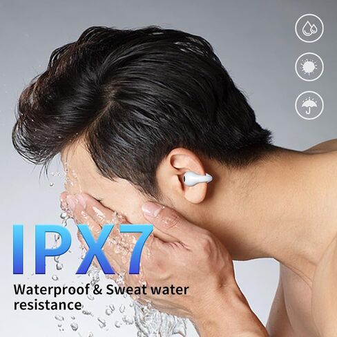 Open Ear Bone Conduction Earbuds Wireless Clip On Headphones with Digital Display Charging Case with Ear Hook Built-in Mic IPX7 Waterproof Bluetooth 5.3 Sport Earphones for Running Fitness White in Saudi Arabia