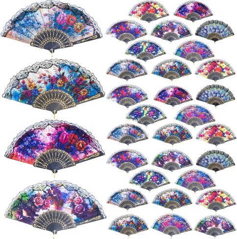YEAHACLUB 12PCS Spanish Floral Folding Hand Fan with Vintage Handheld Design,Floral Lace Decorative Foldable Accents for Dancing, Cosplay, Party Decor, or Fancy Gift Giving in Saudi Arabia