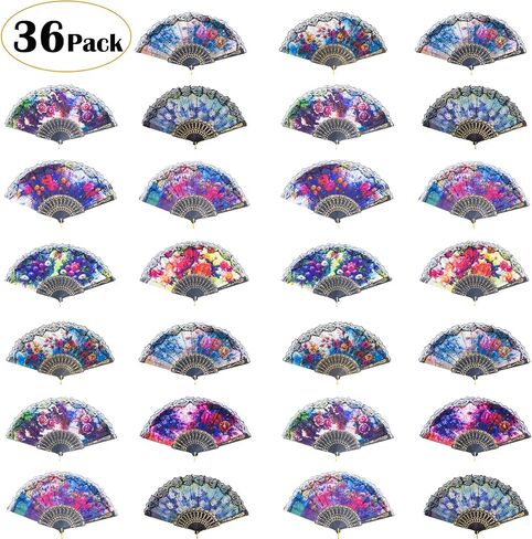 YEAHACLUB 12PCS Spanish Floral Folding Hand Fan with Vintage Handheld Design,Floral Lace Decorative Foldable Accents for Dancing, Cosplay, Party Decor, or Fancy Gift Giving in Saudi Arabia