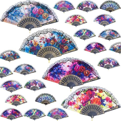 YEAHACLUB 12PCS Spanish Floral Folding Hand Fan with Vintage Handheld Design,Floral Lace Decorative Foldable Accents for Dancing, Cosplay, Party Decor, or Fancy Gift Giving in Saudi Arabia