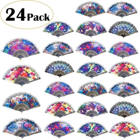 YEAHACLUB 12PCS Spanish Floral Folding Hand Fan with Vintage Handheld Design,Floral Lace Decorative Foldable Accents for Dancing, Cosplay, Party Decor, or Fancy Gift Giving in Saudi Arabia