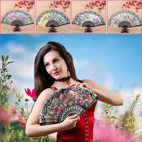 YEAHACLUB 12PCS Spanish Floral Folding Hand Fan with Vintage Handheld Design,Floral Lace Decorative Foldable Accents for Dancing, Cosplay, Party Decor, or Fancy Gift Giving in Saudi Arabia