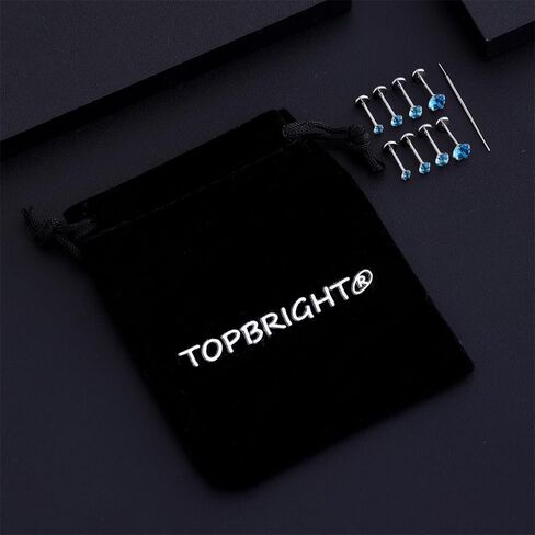 TOPBRIGHT 8 قطع 20 جرام أقراط مسطحة الظهر 316L من الفولاذ الجراحي بدون خيوط الزنمة الغضروف الأنف مسمار دفع دبوس الشفاه مسمار خواتم ميدوسا ثقب المجوهرات لا تسبب الحساسية ملونة in Saudi Arabia