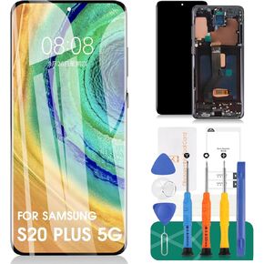 OLED for Samsung Galaxy S20 Plus 5g LCD Display Screen Replacement for Samsung G986 Digitizer Repair Kits for Samsung S20+/S20+ 5g Touch Screen Assembly Parts with Frame G985 (with Fingerprint)