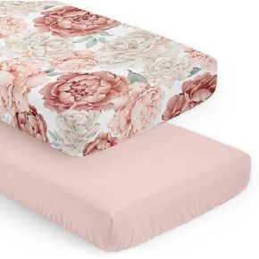 Sweet Jojo Designs Boho Shabby Chic Floral Girl Baby Fitted Crib Sheet Set Infant Newborn Nursery Toddler Bed Room Standard Mattress 2p Solid Pink Off White Ivory Bohemian Vintage Garden Watercolor