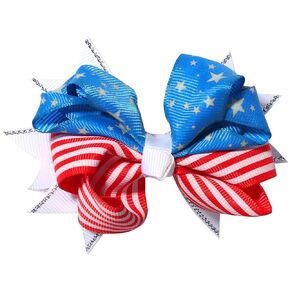 Independence Day Bow Hair Clip 4th July Ｈair Ｂows for Ｇirls American Flag Stars Blue Red Toddler Hair Accessories Independence Day Party Decoration Supplies 1pcs (American flag)