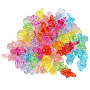 GLOGLOW 100Pcs Mini Pacifier, Acrylic Colorful Baby Pacifier Toys Baby Baptism Soothing Mini Color Toys for Baby Birthday Shower Party Decoration(Transparent Color Mixing) Pacifiers
