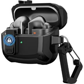 متوافق مع حافظة Samsung Galaxy Buds 3 وGalaxy Buds 3 Pro، غطاء سيليكون ممتاز مع حلقة تسلق، حماية كاملة، ملحقات سماعات الرأس للرجال والنساء باللون الأسود