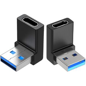 USB A to C Adapter, 2-Pack USB 3.0 Male to USB 3.1 Type C Female 90 Degree Up & Down Angle USB A to Type C Cable Connector for Laptops,Phone