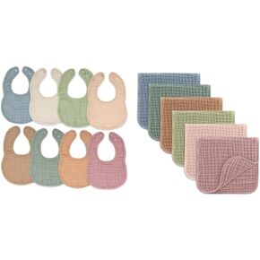 Comfy Cubs Muslin Baby Bibs and Muslin Burp Cloths Set Bundled