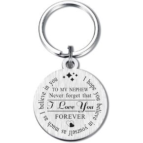 Yobent To My Nephew Keychain Gifts I Love You for Valentine's Day Birthday Graduation, Double-Sided Engraved