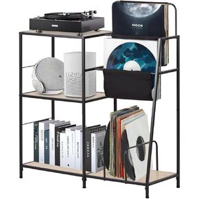 3 Tier Record Player Stand with Vinyl Storage, Turntable Stand with Display Shelves for CD Album, Record Holder Cabinet Magazine Rack Side Table for Living Room, Bedroom,Office, White Maple
