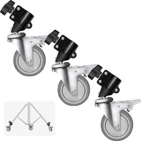 3-Pack Professional Swivel Caster Brake locking casters Metal Wheel Rubber Base Moving rolling heels Light Stand Wheel Sets for Studio Photography Shooting(NOT suitable for light C stands)