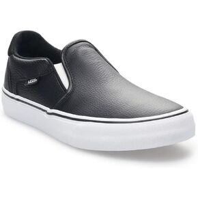 Vans Unisex Asher Deluxe Leather Slip On Low Cut Design Sneaker - Black