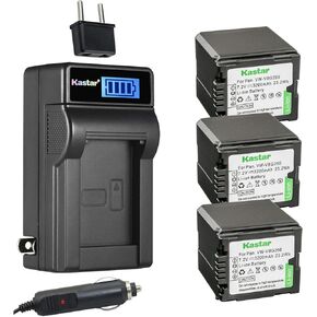 Kastar 3-Pack VW-VBG260 Battery and LCD AC Charger Compatible with Panasonic VDR-D50, VDR-D51, VDR-D210, VDR-D220, VDR-D230, VDR-D310, VDR-D310, VDR-D58GK, Lumix DMC-L10, DMC-L10K, DMC-L10KEB-K